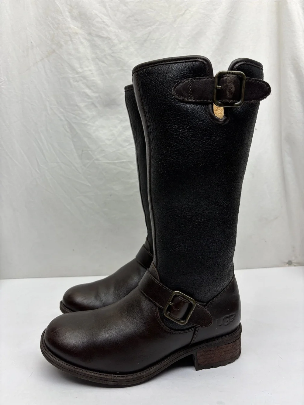 UGG Brown and Black Leather Buckle Boots, SZ 5 big girl